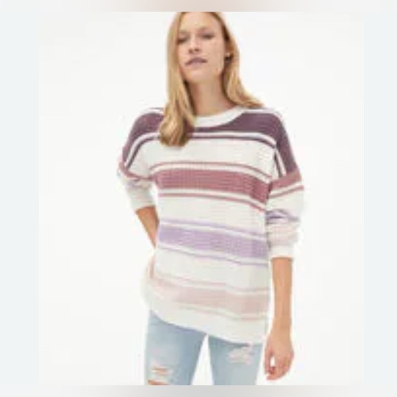 NWT Aeropostale Waffle Knit Stripe Crewneck Tunic Pullover Oversized Sweater - Picture 1 of 9